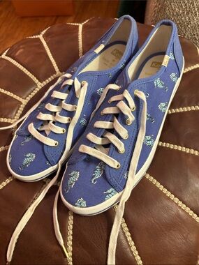 Keds x Kate Spade Blue Canvas Low-Top Sneakers with Seahorse Print